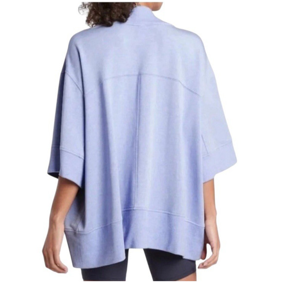 ATHLETA Lotus Wrap Size L/XL Heather Blue Short Sleeve Open Front Comfy Cardigan - Picture 5 of 9